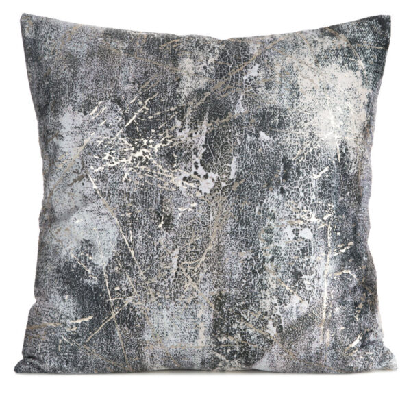 Poszewka na poduszkę 45x45 cm welwetowa srebrna zdobiona metalicznym wzorem ESTER