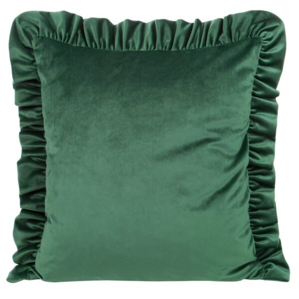 Poszewka na poduszkę 45x45 cm welwetowa, ciemnozielona zdobiona na brzegach falbanami VELVET 25 Eurofirany Premium