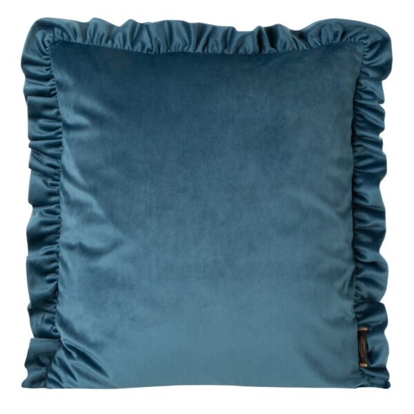 Poszewka na poduszkę 45x45 cm welwetowa, niebieska zdobiona na brzegach falbanami VELVET 25 Eurofirany Premium