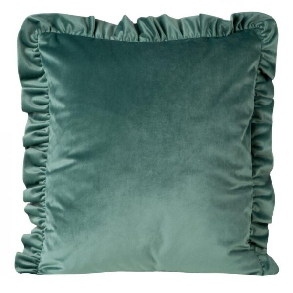 Poszewka na poduszkę 45x45 cm welwetowa, ciemnomiętowa zdobiona na brzegach falbanami VELVET 25 Eurofirany Premium